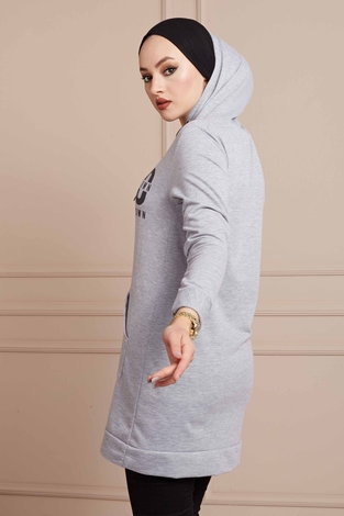 TOKYO Yazı Baskılı Spor Sweat 190E8767 Gri - Thumbnail