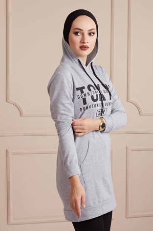 TOKYO Yazı Baskılı Spor Sweat 190E8767 Gri - Thumbnail