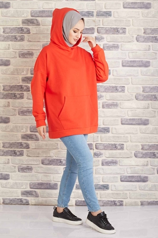 Tres Puf Sweat 100MD10122 Turuncu - Thumbnail