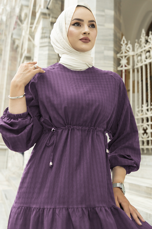 Tünel Kemerli Elbise 100MD-10322 Lila - Thumbnail