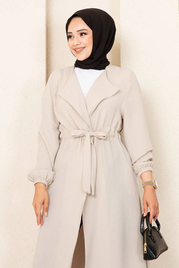 MD - Tünel Kemerli Tesettür Kimono Krem (1)