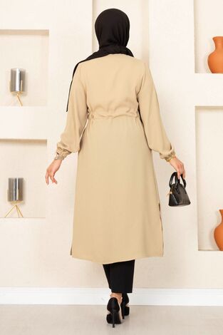 Tünel Kemerli Tesettür Kimono Latte - Thumbnail