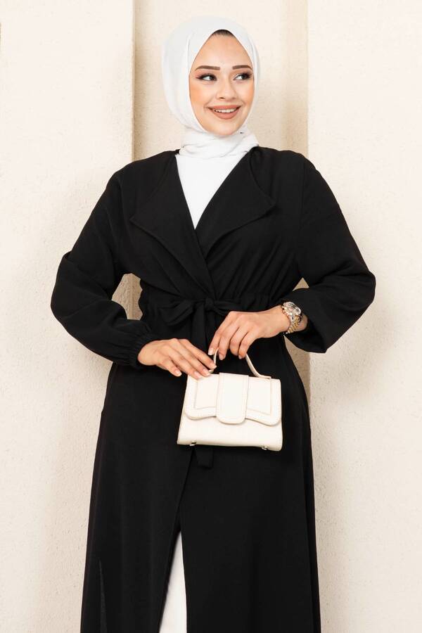 MD - Tünel Kemerli Tesettür Kimono Siyah (1)