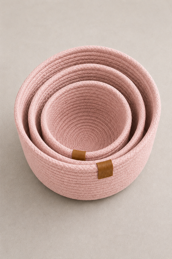 Hby - Üçlü Örgü Sepeti Seti Pembe (1)