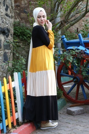 Renk Katmanlı Elbise 5489-01 - Thumbnail