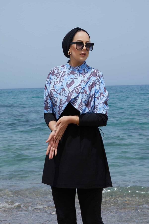 MD - Üstü Allerli Desenli Tesettür Mayo Mavi (1) MD - Üstü Allerli Desenli Tesettür Mayo Mavi (1)