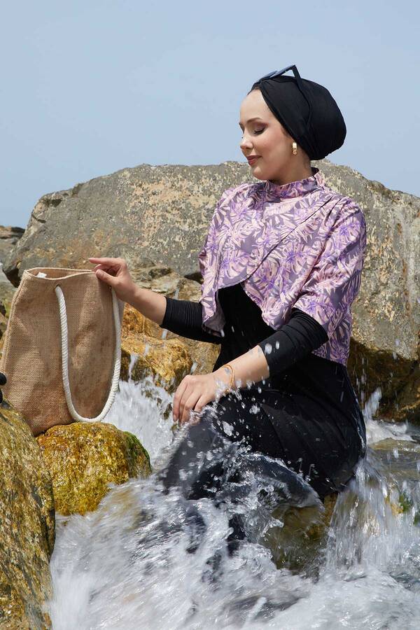 MD - Üstü Allerli Desenli Tesettür Mayo Mor (1) MD - Üstü Allerli Desenli Tesettür Mayo Mor (1)