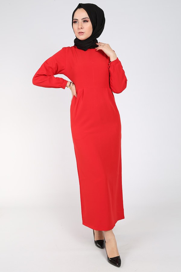 Uzun Kalem Elbise 66666-26 kırmızı