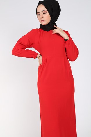 Uzun Kalem Elbise 66666-26 kırmızı - Thumbnail