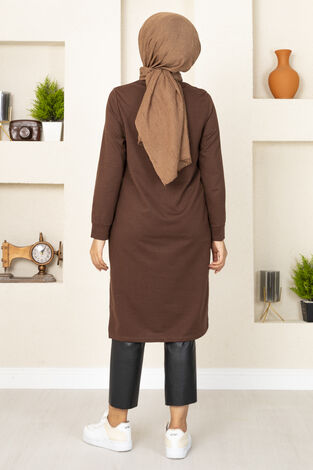 Uzun Yırtmaçlı Tesettür Tunik Kahve - Thumbnail