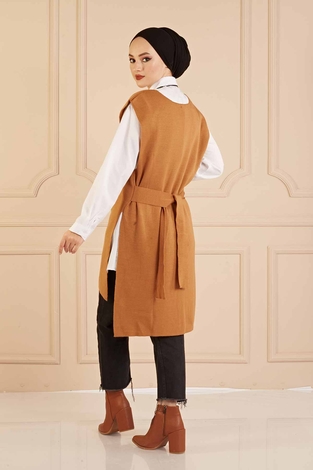 V Yaka Oversize Süveter 160SAG1204 Latte - Thumbnail