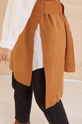 V Yaka Oversize Süveter 160SAG1204 Latte - Thumbnail