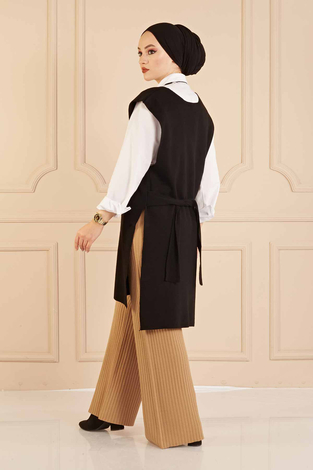 V Yaka Oversize Süveter 160SAG1204 Siyah - Thumbnail