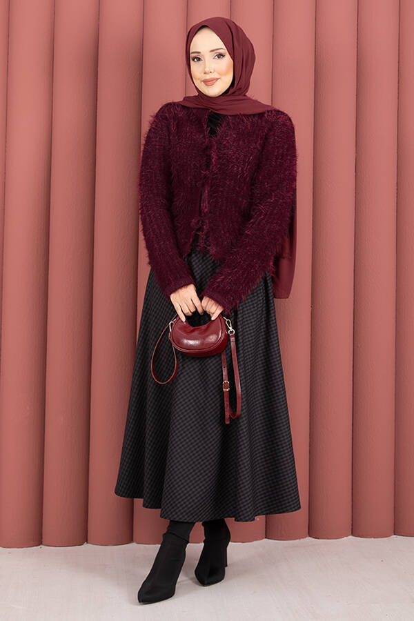 Vera Önden Bağlamalı Peluş Hırka Bordo - 4