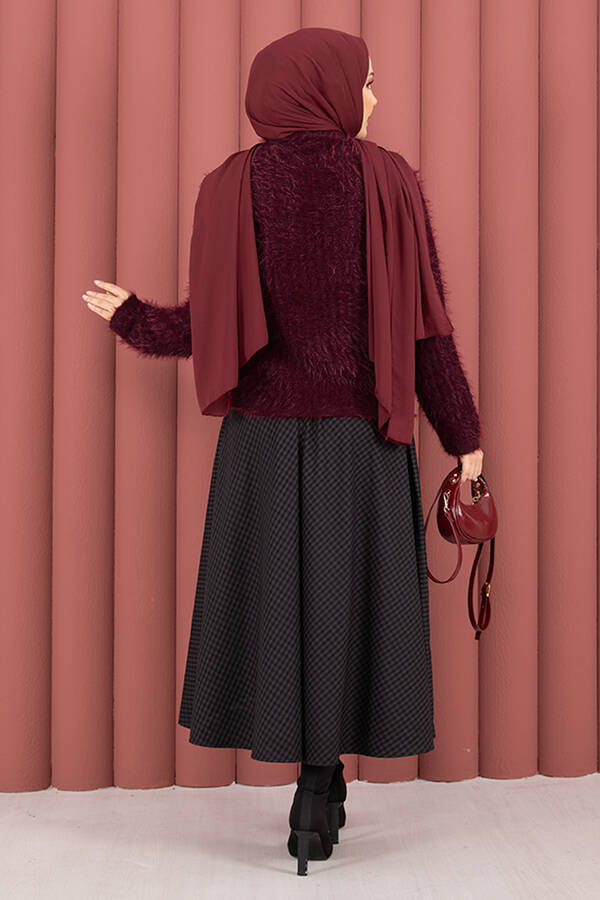 Vera Önden Bağlamalı Peluş Hırka Bordo - 7
