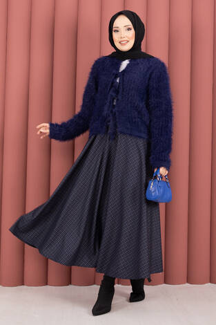 Vera Önden Bağlamalı Peluş Hırka Lacivert - Thumbnail