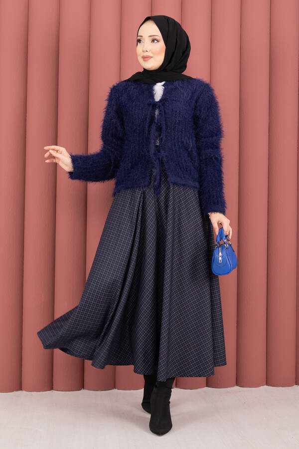 Mo - Vera Önden Bağlamalı Peluş Hırka Lacivert (1)
