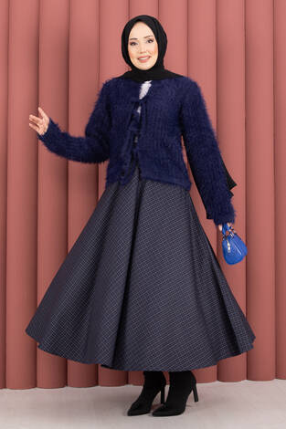 Vera Önden Bağlamalı Peluş Hırka Lacivert - Thumbnail