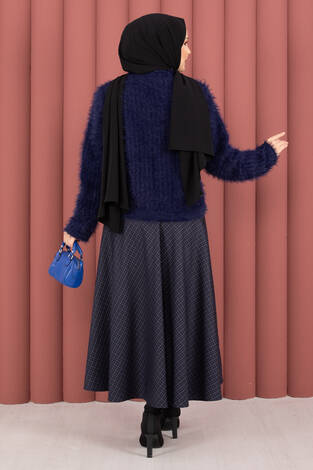 Vera Önden Bağlamalı Peluş Hırka Lacivert - Thumbnail