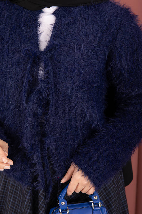 Vera Önden Bağlamalı Peluş Hırka Lacivert - 6