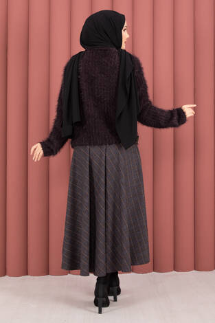 Vera Önden Bağlamalı Peluş Hırka Mürdüm - Thumbnail