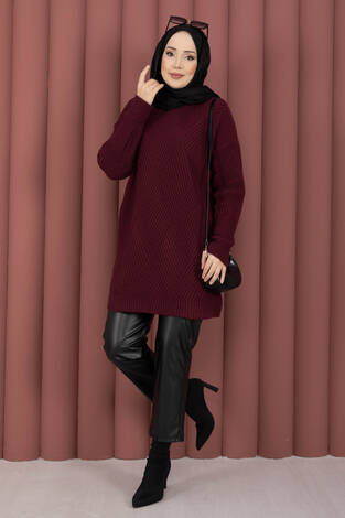 Vinea Baklava Desen Triko Kazak Bordo - Thumbnail