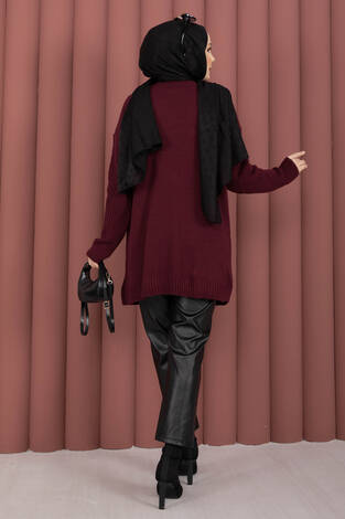 Vinea Baklava Desen Triko Kazak Bordo - Thumbnail