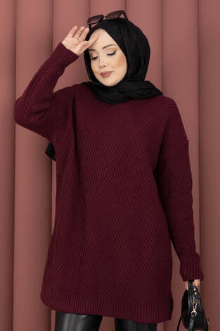 Vinea Baklava Desen Triko Kazak Bordo - Thumbnail