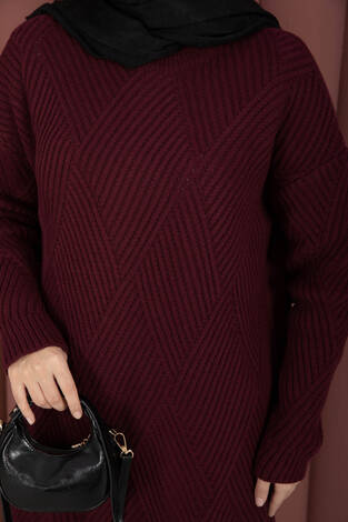 Vinea Baklava Desen Triko Kazak Bordo - Thumbnail