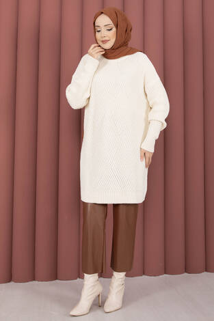 Vinea Baklava Desen Triko Kazak Ekru - Thumbnail