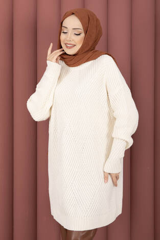 Vinea Baklava Desen Triko Kazak Ekru - Thumbnail