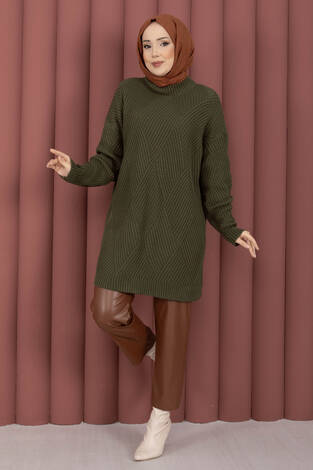 Vinea Baklava Desen Triko Kazak Haki - Thumbnail