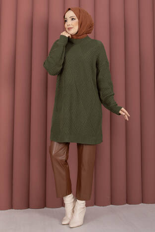 Vinea Baklava Desen Triko Kazak Haki - Thumbnail