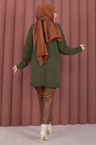 Vinea Baklava Desen Triko Kazak Haki - Thumbnail