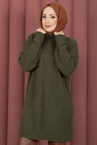 Vinea Baklava Desen Triko Kazak Haki - Thumbnail