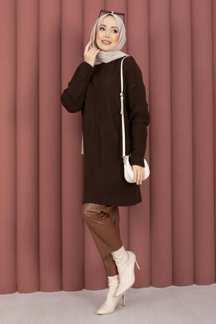 Vinea Baklava Desen Triko Kazak Kahve - Thumbnail