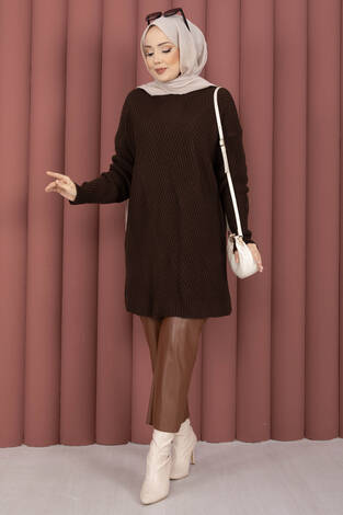 Vinea Baklava Desen Triko Kazak Kahve - Thumbnail