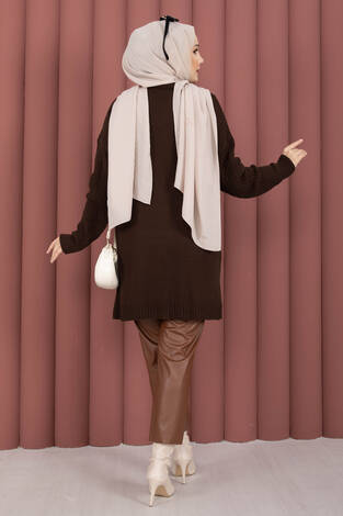 Vinea Baklava Desen Triko Kazak Kahve - Thumbnail