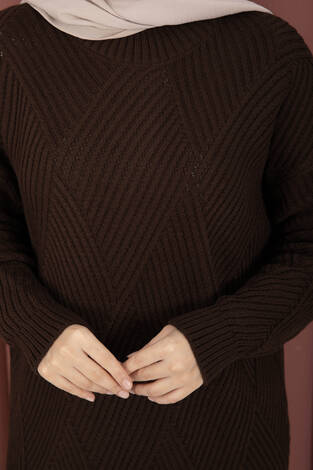 Vinea Baklava Desen Triko Kazak Kahve - Thumbnail