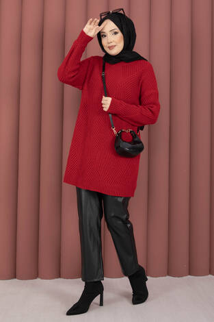 Vinea Baklava Desen Triko Kazak Kırmızı - Thumbnail