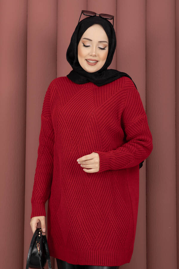 RAF - Vinea Baklava Desen Triko Kazak Kırmızı (1)