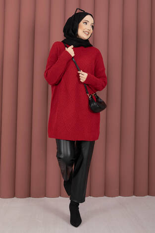 Vinea Baklava Desen Triko Kazak Kırmızı