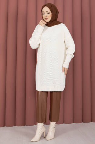 Vinea Baklava Desen Triko Kazak Krem - Thumbnail