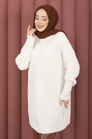 Vinea Baklava Desen Triko Kazak Krem - Thumbnail