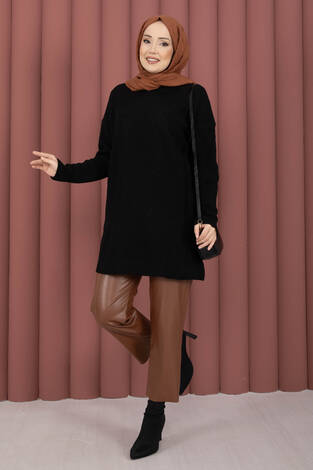 Vinea Baklava Desen Triko Kazak Siyah