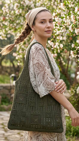 Vintage Kare Motifli Yaz Çantası Haki