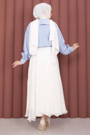 Yaka Nakışlı Etek Üstü Gömlek Bebe Mavisi - Thumbnail