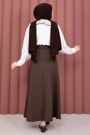 Yaka Nakışlı Etek Üstü Gömlek Ekru - Thumbnail