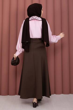 Yaka Nakışlı Etek Üstü Gömlek Pembe - Thumbnail