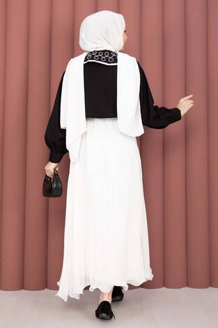 Yaka Nakışlı Etek Üstü Gömlek Siyah - Thumbnail